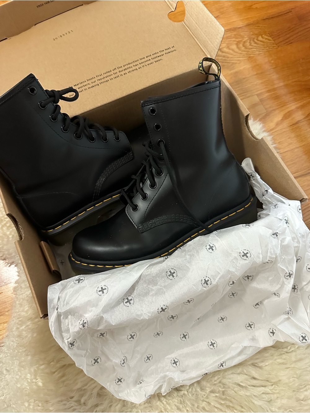 Doc Martens leather Lace-Up Boots with Yellow Stitching
